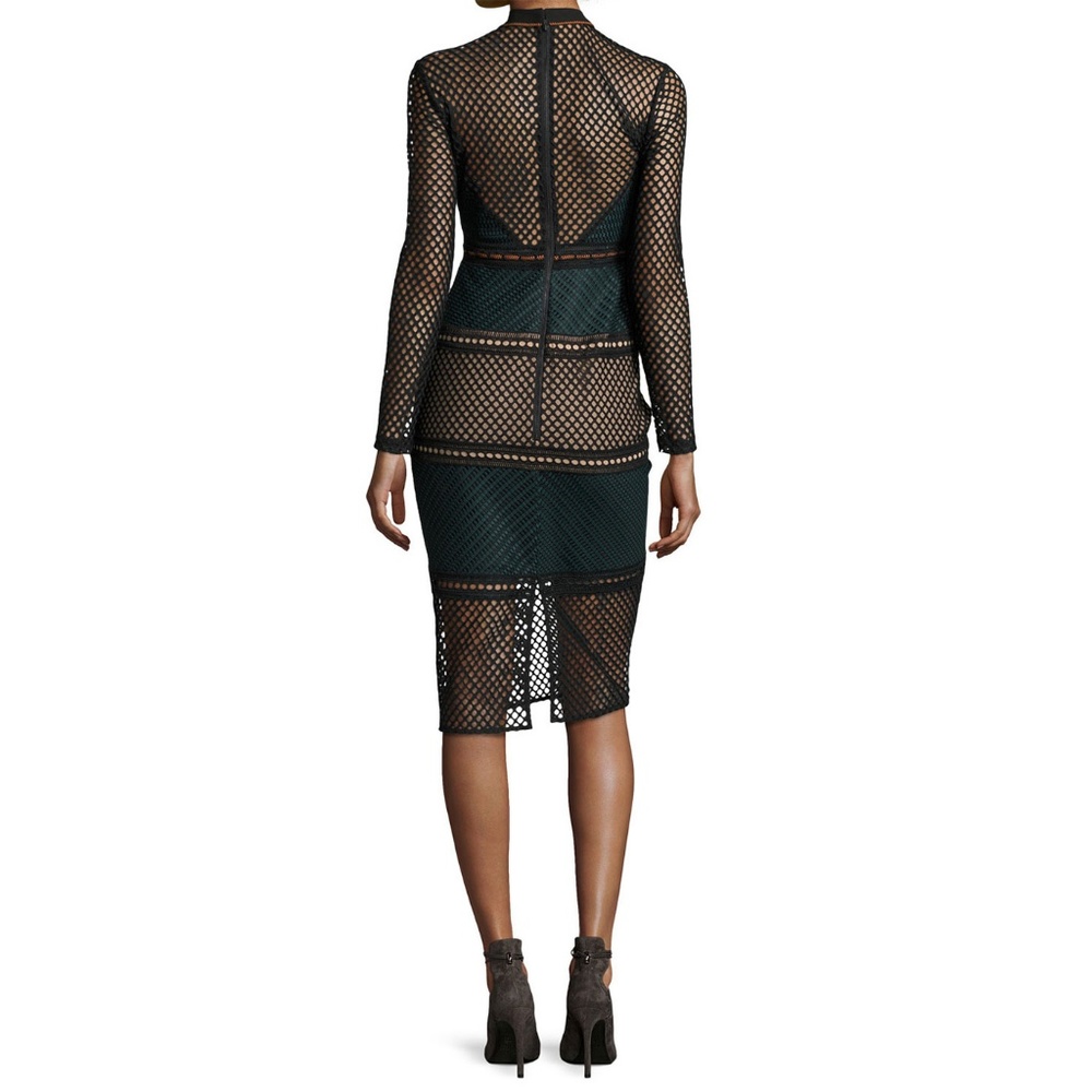 SELF-PORTRAIT Forest Green Fitted Lace Mesh Midi - Picture 3 of 4